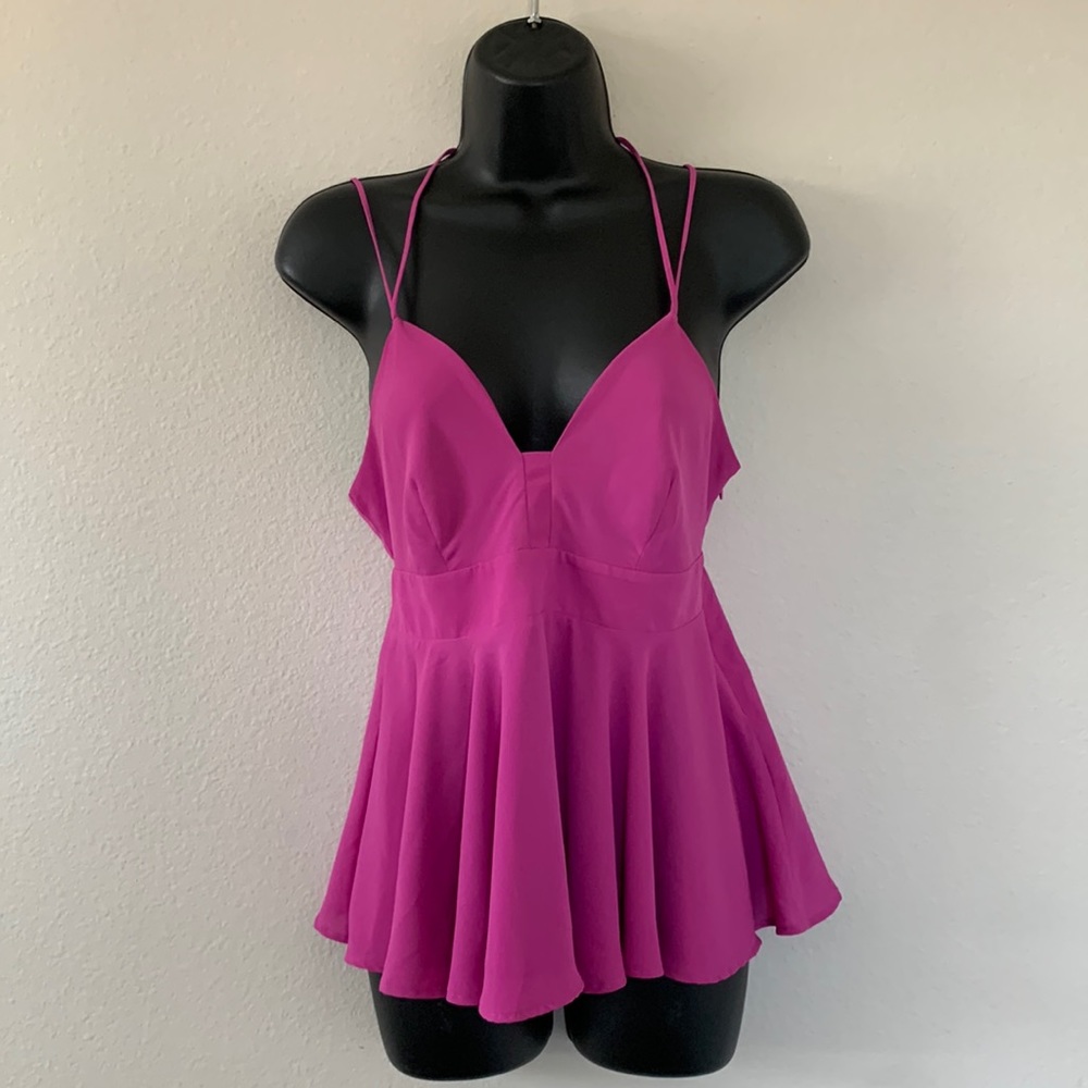 Express Purple V Neckline Empire Waist Cutout Back Strappy Tank Top